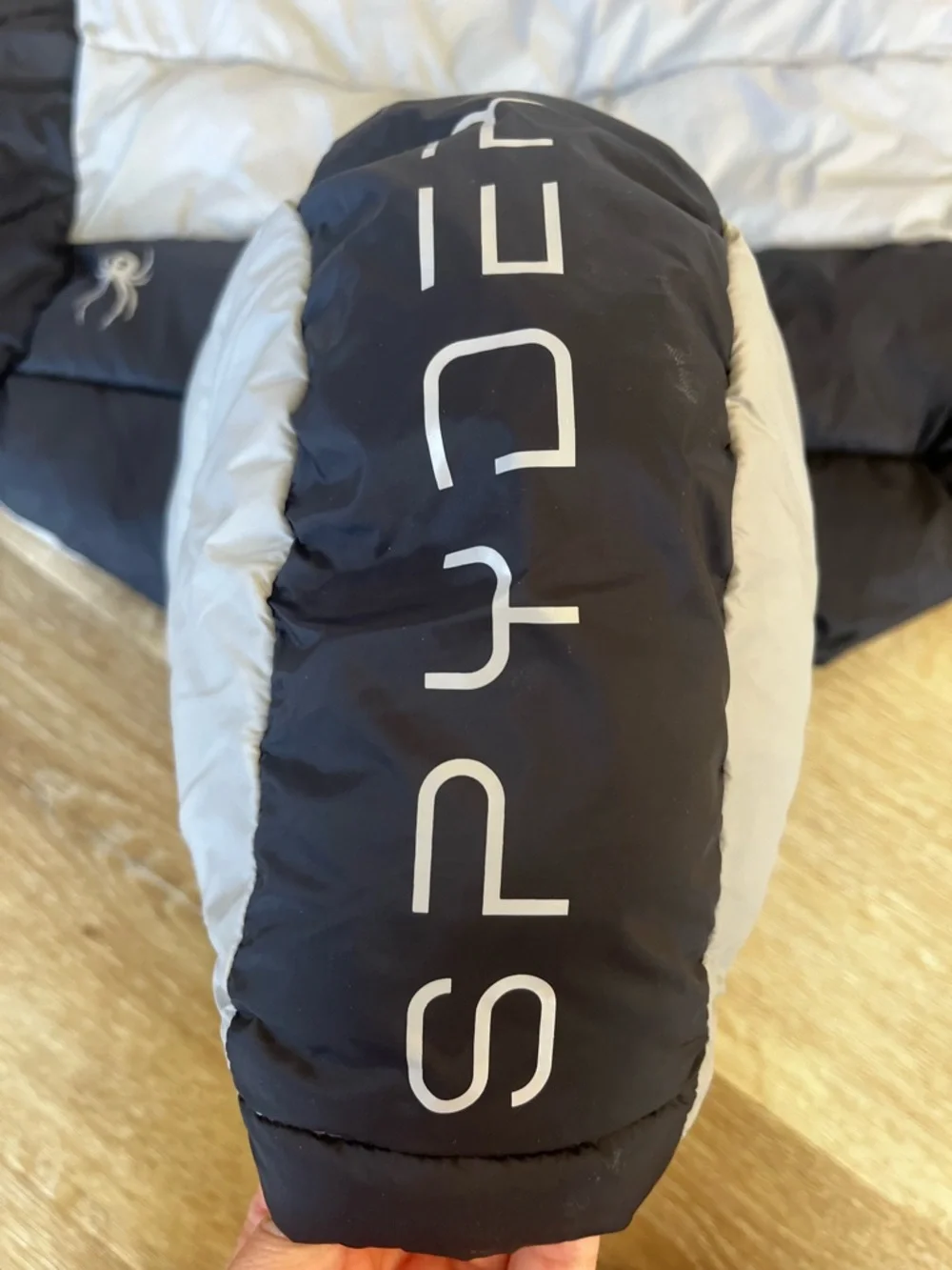 Spyder Navy & White Puffer Jacket with Red Accent Logo